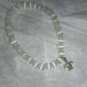 NWT White Crystal Beaded Charm Bracelet Silver Turtle Women's Jewelry Animal Gem